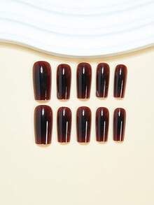 24 móng giả vuông cỡ trung bình màu đen và đỏ ombre kiểu Gothic, miếng dán móng tay ombre đen và đỏ cá tính, móng giả phủ toàn bộ móng phù hợp cho phụ nữ và bé gái, kèm theo 1 miếng dán keo và 1 dũa mini, giao màu ngẫu nhiên. - Nhiều màu - Xem 2
