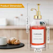 2PCS Syrup Dispenser For Coffee Bars, Glass Syrup Bottle W. Pump, 16.9 Oz 500 Ml, Gold Upgraded Dispenser - Multicolor - View 8