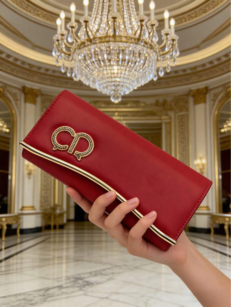 时尚百搭女士晚宴手拿包，皮革材质，可拆卸肩带，磁扣开合，涤纶内衬，适合派对、婚礼、生日、舞会、红毯活动、母亲节、圣诞节、情人节等场合。 - 紅色 - 查看 1