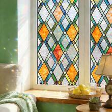 1/4pcs Colorful Glass Window Film. Static Cling Removable Waterproof PVC Material. Geometric Rhombus Pattern Design. Suitable For Bedroom And Home DIY Decor. - Multicolor - View 7