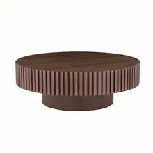 39.37" Round Coffee Table Wood, Modern Unique Circle Coffee Table, Contemporary Drum Fluted Coffee Table Accent End Side Table Center Table For Living Room, Small Space, Apartment - Quả óc chó - Xem 8