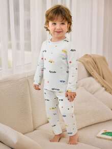 mini bala Kids Thermal Underwear Set, Soft & Antibacterial Fabric, Breathable, Cute Nordic Style Fall Winter Base Layer - Gray Blue - View 5