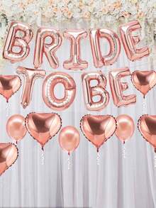 10个“新娘”字母气球，16英寸玫瑰金心形铝箔气球，适用于婚礼派对、单身派对、订婚装饰、婚礼装饰用品 - 玫瑰金 - 查看 1