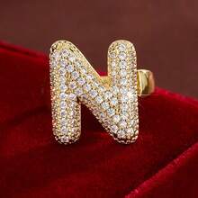 1pc English Letter Design Cubic Zirconia Inlaid Adjustable Open Ring For Women - Multicolor - View 20