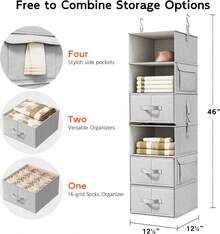Maximize Your Closet Space With This 6-Shelf Hanging Organizer, Complete With 3 Drawers. This Versatile Unit Can Be Separated Into Two 3-Shelf Organizers, Perfect For Wardrobe, Nursery, Or Dorm Storage. - Silver Gray - View 2