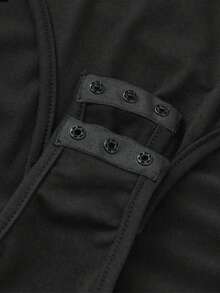 Women's Black Long Sleeve Jumpsuit Shirt, Featuring Collar And Button Front Design, Made Of Non-Stretch Fabric For Smooth Silhouette - Black - View 4