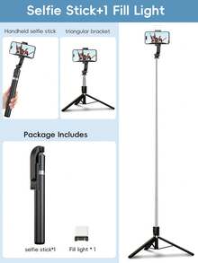 1.7m Bluetooth Remote Control Selfie Stick With Phone Holder, LED Light Design. Portable Tripod Handheld/Tabletop Selfie Stick, 360° Rotation, Anti-Shake, Foldable. - one-size - View 11