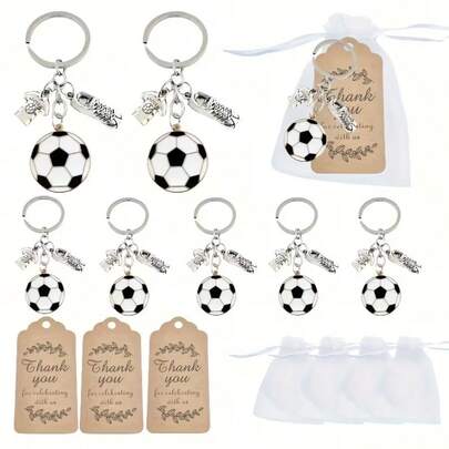 18pcs/6sets Soccer Player Keychain Set, With Shoe Charms And Mini Balls, Charming Gift With Thank You Card And Organza Bag, Suitable For Holiday Party, Birthday, Graduation, Halloween, Christmas, World Cup