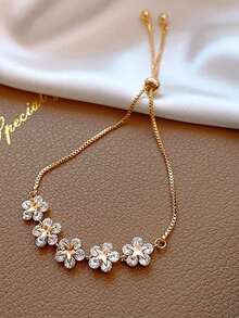 1 pieza Elegante brazalete floral brillante, accesorio de joyería delicada para novia de boda - Color de la imagen - Ver 7