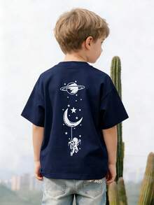 Camiseta de manga corta con cuello redondo y estampado para niño, casual de verano para estudiante - Universo espacial maravilloso, la serie definitiva de camisetas de manga corta para cada joven líder. Camiseta gráfica para niños y niños pequeños - Azul Marino - Ver 2