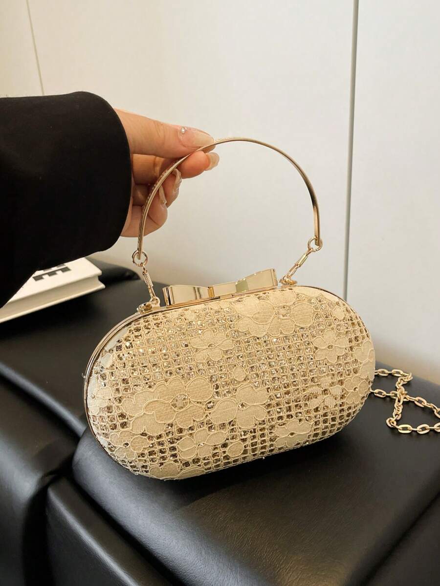 Túi xách mini thời trang bằng kim loại sáng bóng, đính sequin/kim tuyến màu vàng, túi đeo chéo thanh lịch dành cho nữ dự tiệc, đám cưới.