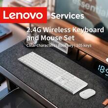 Lenovo Combo de teclado y mouse inalámbrico 2.4G, 105 teclas, diseño delgado, minimalista y elegante, adecuado para oficina, hogar, laptop, tableta - Blanco - Ver 3