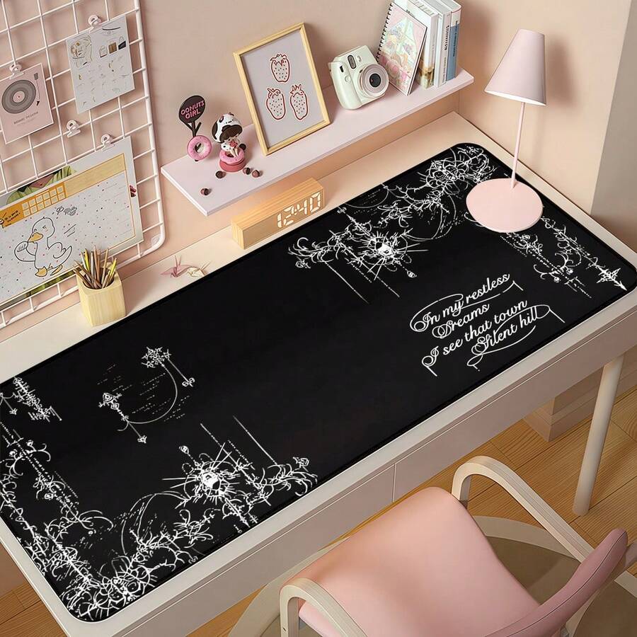 1 pieza Alfombrilla de ratón con diseño de línea oscura y gótica de Silent Hill, tapete de escritorio con estética de juego de terror, patrón de araña de lujo vintage antideslizante para teclado y ratón, alfombrilla de escritorio para decoración de escritorio - Rectángulo - Ver 1