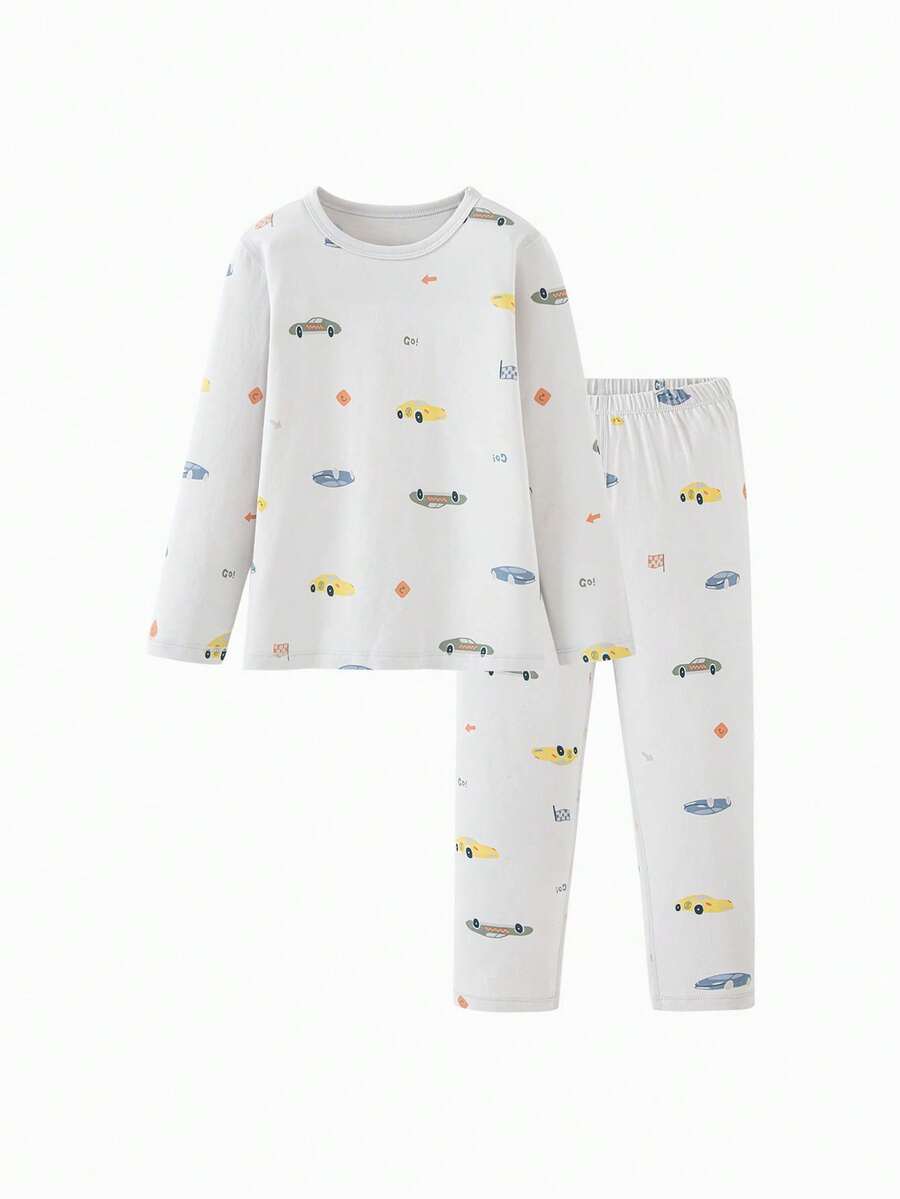 mini bala Kids Thermal Underwear Set, Soft & Antibacterial Fabric, Breathable, Cute Nordic Style Fall Winter Base Layer - Gray Blue - View 1