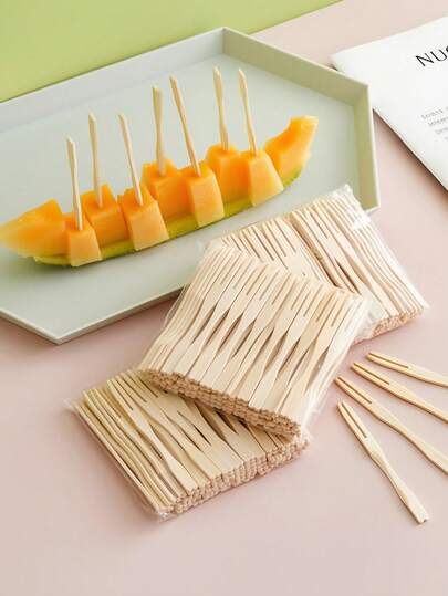 50/100/200pcs Bamboo Fruit Picks, Small Forks, Appetizer Forks, Dessert Forks, Snack Skewers, Cocktail Sticks, Food Picks, Suitable For Home Kitchen Use, Smooth Surface Without Burrs, Fit For Various Festivals, Outdoor, Picnic, Party, Birthday Celebration