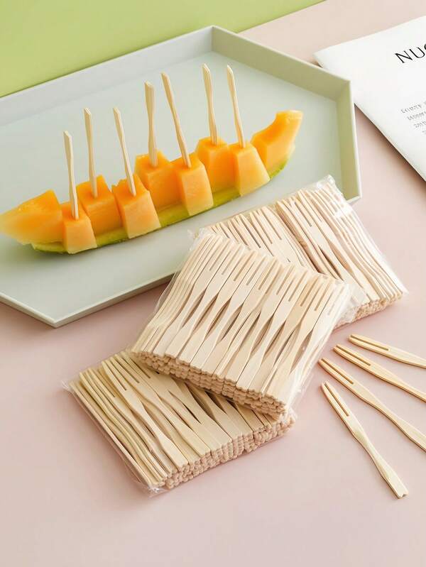 50/100/200pcs Bamboo Fruit Picks, Small Forks, Appetizer Forks, Dessert Forks, Snack Skewers, Cocktail Sticks, Food Picks, Suitable For Home Kitchen Use, Smooth Surface Without Burrs, Fit For Various Festivals, Outdoor, Picnic, Party, Birthday Celebration