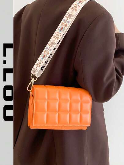 Fashionable Solid Color Handbag, Casual Flap Small Square Bag With Metal Butterfly Decor, Handheld Casual Commuter Bag, New Spring/Summer One Shoulder Crossbody Bag For Women