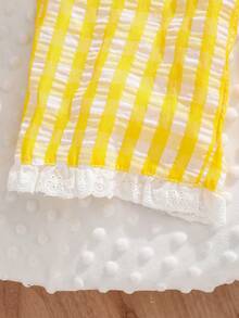 Spring And Summer New Girls' Outfits With Lace Dresses And Tops, Plaid Vests, And Long Pants Casual Two Pieces Sets For Little Girls - Yellow - View 6