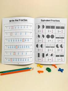Cuaderno de práctica de fracciones, materiales de aprendizaje de matemáticas, ayudas didácticas cognitivas de matemáticas, útiles escolares de fantasía, adecuados como recompensas de aprendizaje, regalos para vacaciones o cumpleaños, útiles para volver a la escuela, papelería, suministros de aprendizaje de fracciones para el hogar y el aula, herramientas de aprendizaje de fracciones de matemáticas - Multicolor - Ver 6