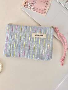 1个可爱条纹帆布拉链化妆包，女士旅行收纳包，铅笔盒，大容量化妆刷收纳包，旅行洗漱包，印花化妆包，化妆品旅行收纳包，带拉链的礼品配件 - 彩色 - 查看 2