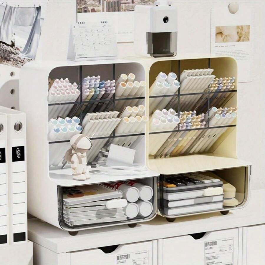 Hộp đựng cọ xoay 360° - Hộp đựng bằng nhựa màu trắng thời trang, thích hợp để đựng cọ vẽ, văn phòng phẩm và dụng cụ trang điểm, phụ kiện bàn làm việc tiết kiệm không gian với thiết kế bóng bẩy, vật dụng thiết yếu cho bàn trang điểm, văn phòng và studio nghệ thuật.