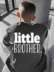 Tween Boy Casual Graphic Print Crew Neck Short Sleeve T-Shirt, Summer Top - Dark Grey - View 1