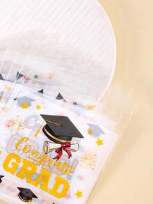 50/100入畢業自黏式禮品袋「Congratulations Graduation」畢業帽圖案 OPP 自封禮品包裝袋，派對小禮品與紀念品，2026畢業派對裝飾 - 彩色 - 查看 4