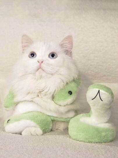 1 pieza Verde Serpiente de peluche artificial Varita de juego para gatos, Diseño plegable Muñeco interactivo para gatos de interior, Muñeco compañero de sueño para mascotas, Sin batería requerida, Bufanda para gatos Accesorio para gatos