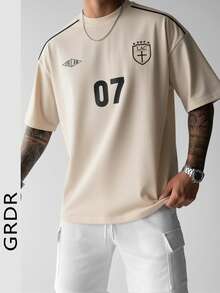 GRDR 男士时尚数字印花短袖T恤，适合日常通勤和运动 - 杏色 - 查看 2