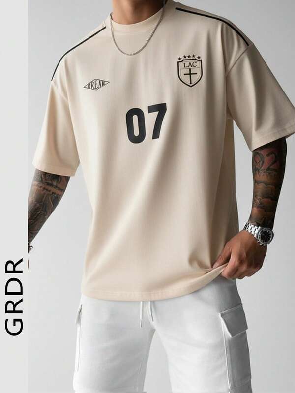  GRDR Men's Fashionable Numeric Print Short Sleeve T-Shirt, Suitable For Daily Commute And Workout