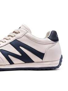 CAMEL CROWN 男士户外休闲鞋，春、夏、秋季轻便柔软弹性休闲百搭内高复古训练鞋经典白色鞋 - 白/藍 - 查看 3