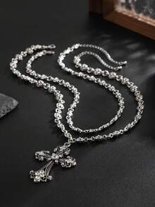 2 piezas Collares con colgante de cruz, regalo de joyería para familia, amigos y compañeros de clase - Plata antigua - Ver 5