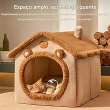 Cozy Indoor Cat Bed, Cat House/Tent With Removable Cushion, Soft And Warm Pet Bed, Fluffy Bear Nest For Cats, Kittens And Small Dogs (Brown) - L - 查看 1