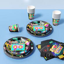 90s Retro Cassette Tape Disposable Plates, Napkins, Cups Party Supplies Set, Serves 8 Guests, Suitable For Birthday, Wedding, Theme Party, Family Picnic - Multicolor - View 5