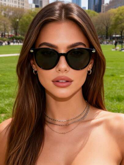 1pc Women Plastic Round Full Frame Handmade Nailed Tinted Lens Basic Casual Modern Simple Style Street Style Fashion Eyeglasses For Outdoor Casual Activities,Golf,Driving,Fishing,Travel,Vacation Outfits Fashion Accessories