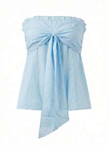 Sexy Blue Bowknot Strap Camisole Tank Top, Waist Cinching Slim Fit Tube Top For Summer - Blue - View 7