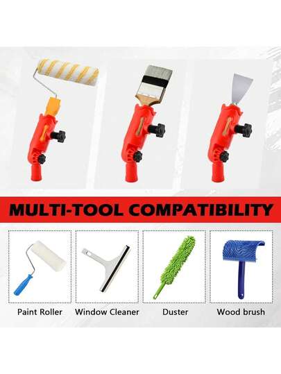 Çok Açılı Kırmızı Boya Fırçası Uzatma Çubuğu, Yüksek Tavanlardaki Kenarları Boyamak İçin Uygun, Boya Fırçaları, Rulolar ve Kazıyıcılar İçin Aksesuar, Döndürülebilir Başlık, Boya Çubuğu Uzatma Cihazı