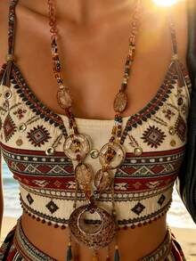 1 chiếc vòng cổ mặt dây chuyền hình học nhiều chi tiết bằng hạt thủy tinh phong cách Bohemian cổ điển, thích hợp để đeo hàng ngày, đi làm, hẹn hò, đi biển, đi nghỉ mát, làm quà tặng ngày Valentine, sinh nhật, kỳ nghỉ hè. - màu nâu - Xem 4