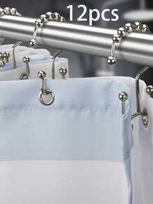 12 piezas de ganchos de cortina de ducha de metal antioxidante de doble deslizamiento, adecuados para la barra de cortina de ducha del baño - A - Ver 13
