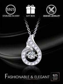 1件S925纯银水滴形立方氧化锆吊坠项链，优雅跳动的心形设计，适合日常佩戴、派对、约会，也可作为礼物送给女友或闺蜜，附赠礼盒 - 銀色 - 查看 1