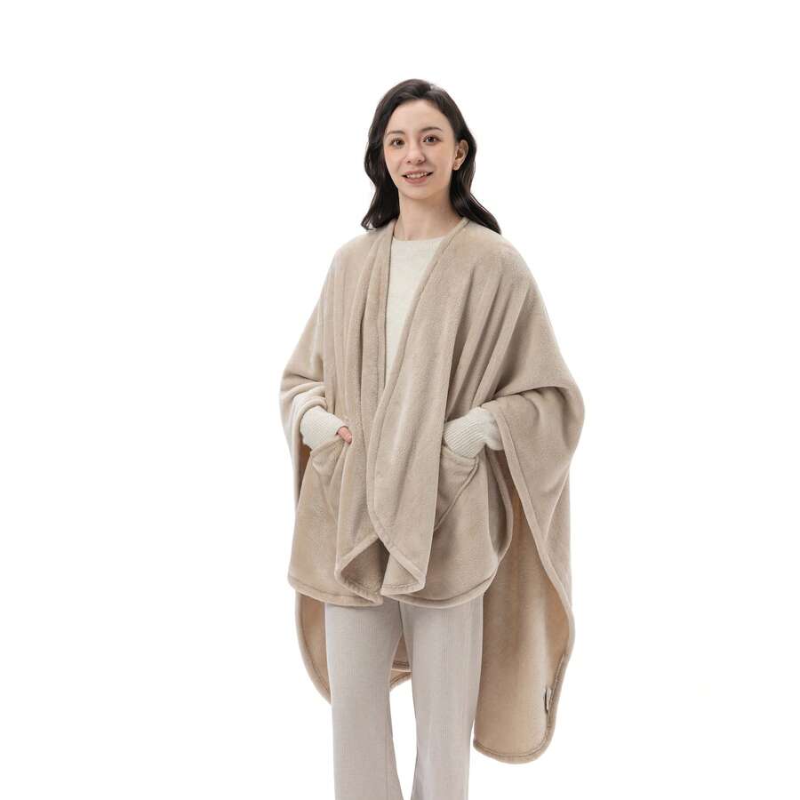Milk White Velvetloft Wearable Throw Blanket - Ultra Soft Fleece Oversized Blanket With Pocket For Women, Cozy Reading & Travel Gift - 穀物奶白色 - 查看 1
