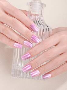 16片粉紫色渐变UV免胶美甲贴，闪亮奢华风格自粘全贴甲片，沙龙品质，女士DIY美甲用品凝胶美甲贴纸。 - 紫色 - 查看 4