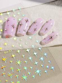 Autocollants pour ongles dorés brillants et étoiles laser - Autocollants en papier pailleté auto-adhésifs avec effet pailleté scintillant, forme de gland, design de dessin animé à usage unique pour manucure et pédicure, décoration d'ongles - Multicolore - Voir 5