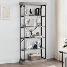 Estantería Industrial de Madera de 6 Niveles, Estilo Rústico, para Sala, Cocina, Oficina y Recámara - Gris - Ver 3