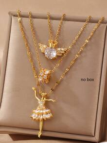 GEREIT 3pcs Fashionable Casual Heart-Shaped Cubic Zirconia Inlaid Necklace Set For Women, Creative Personalized Party Gift - Multicolor - View 7