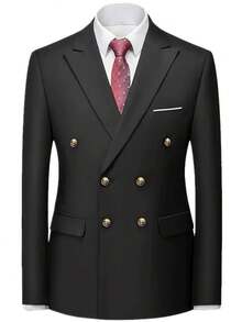 Men's 2 Piece Suit, Wedding, Business, Casual Suit Set - Black Solid Color Slim-Fit Business Suit Jacket   Classic Trousers, Black Solid Color, Long Sleeves, Button Details, Elegant And Atmospheric Style, Non-Elastic Fabric - 黑色 - 查看 3