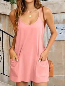Women's Summer Mini Dress Casual Workout Tennis Dress With Shorts Sleeveless Althletic Dresses - Hồng - Xem 2