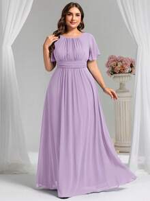 EVERPRETTY Elegant Chiffon Long Bridesmaid Dress, Mother Of The Bride Party - Mauve Purple - View 2