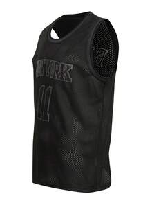 男士篮球刺绣无袖V领T恤，休闲派对运动上衣，黑色 #11 - 黑色 - 查看 2