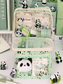 1 pieza Nuevo estuche de papelería con diseño de Panda de gran capacidad y varios compartimentos, elegante caja de lápices con estilo de dibujos animados para niñas y niños, útiles escolares de alta calidad, ideal para viajes, maleta, bolsa de viaje, artículos de viaje esenciales, artículos de vacaciones, cajas de almacenamiento de papelería, portalápices de colores, bolsa organizadora de viaje, bolsa de maquillaje, bolígrafos, bolígrafo, papelería, estuche de lápices, bolsa de lápices, escuela, estuche de lápices grande, equipo de oficina, artículos para la escuela, papel de notas, decoración Kawaii, vuelta al colegio - Multicolor - Ver 7